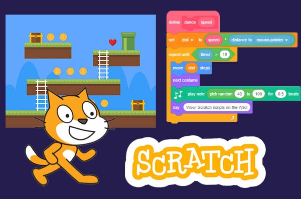 تصویر محیط برنامه اسکرچ برای ساخت بازی